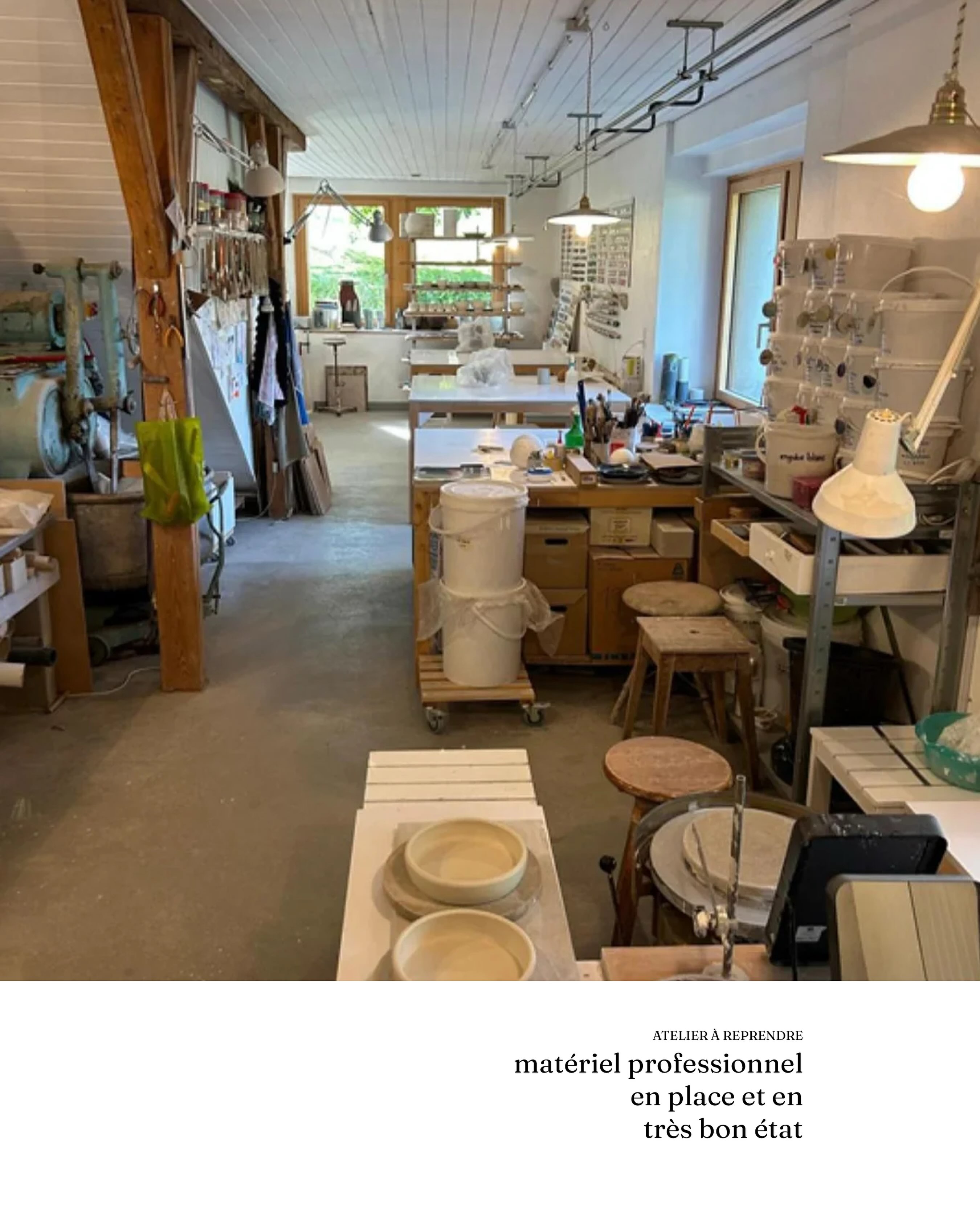 Bel atelier professionnel de céramique de 100 m2, complètement équipé à remettre…
> fada@galerie-fada.ch